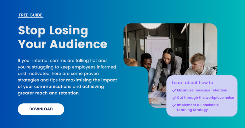 Guide download banner: Stop losing your audience. Download our guide to maximise the impact of your communications and achieve greater reach and retention