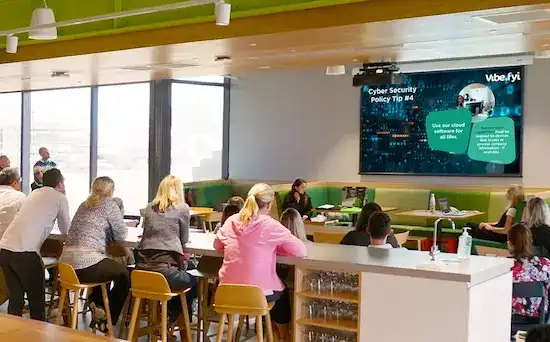 Cybersecurity information displayed on a digital screen