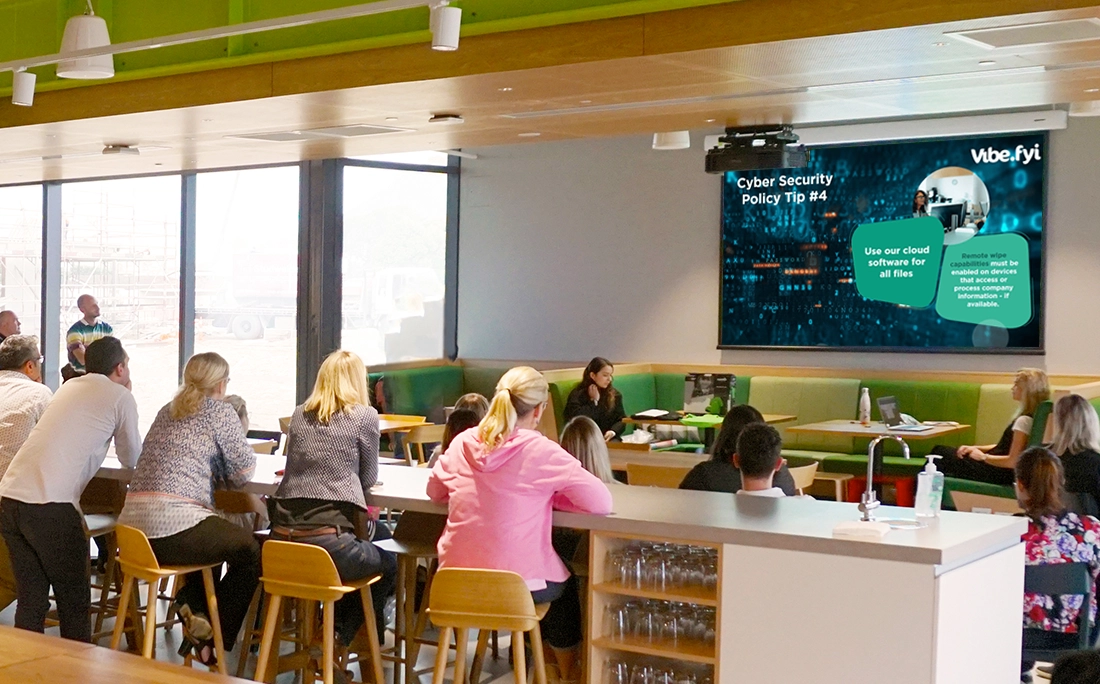 Digital signage displaying cybersecurity awareness content