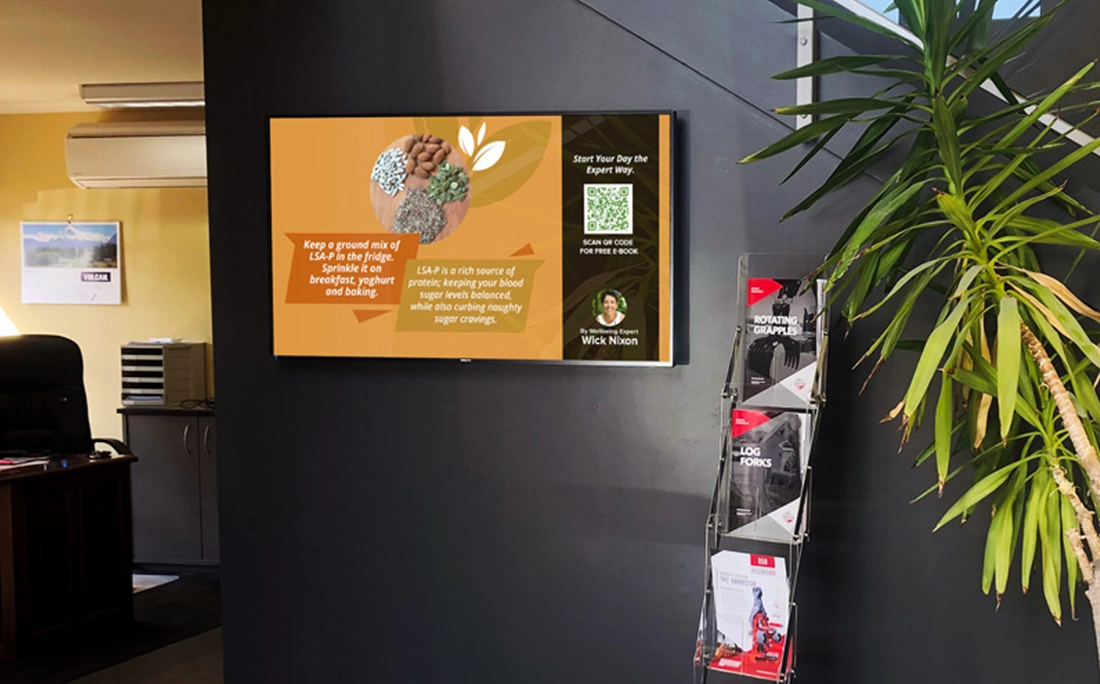 Digital noticeboard displaying a security message