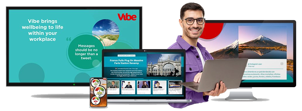 Multiple devices showing Vibe.fyi content