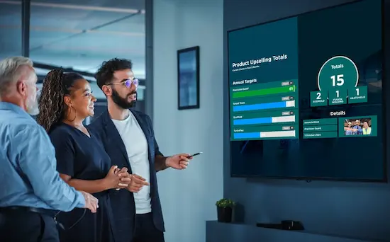 Digital signage screen displaying Power BI data