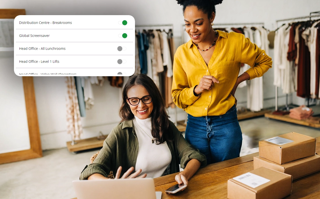 Digital screensaver displaying internal communications
