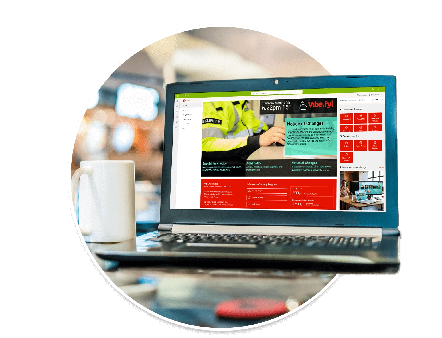 Vibe content embedded on an intranet home page, showing dynamic communication