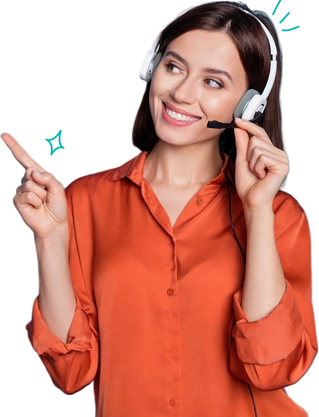 Woman smiling while working on a tablet, representing customer support