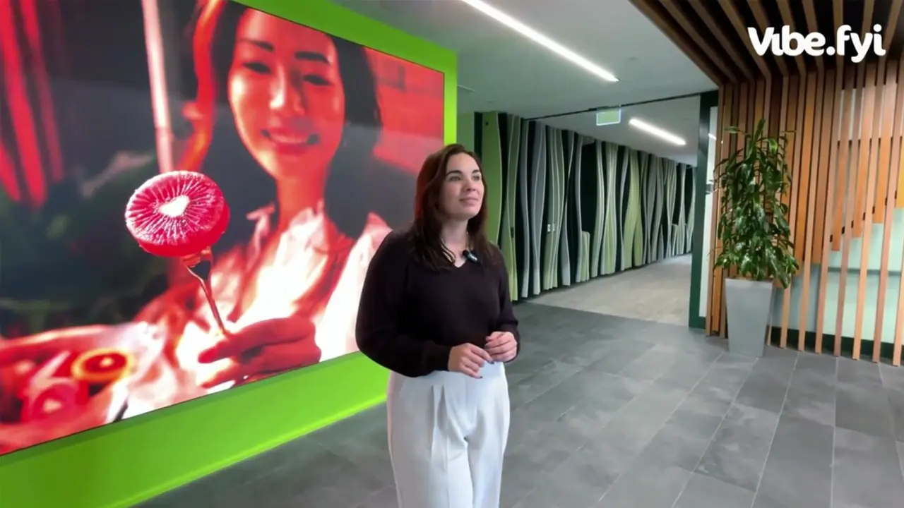 Abi Banks, Internal Communications Lead at Zespri, discussing Vibe digital signage