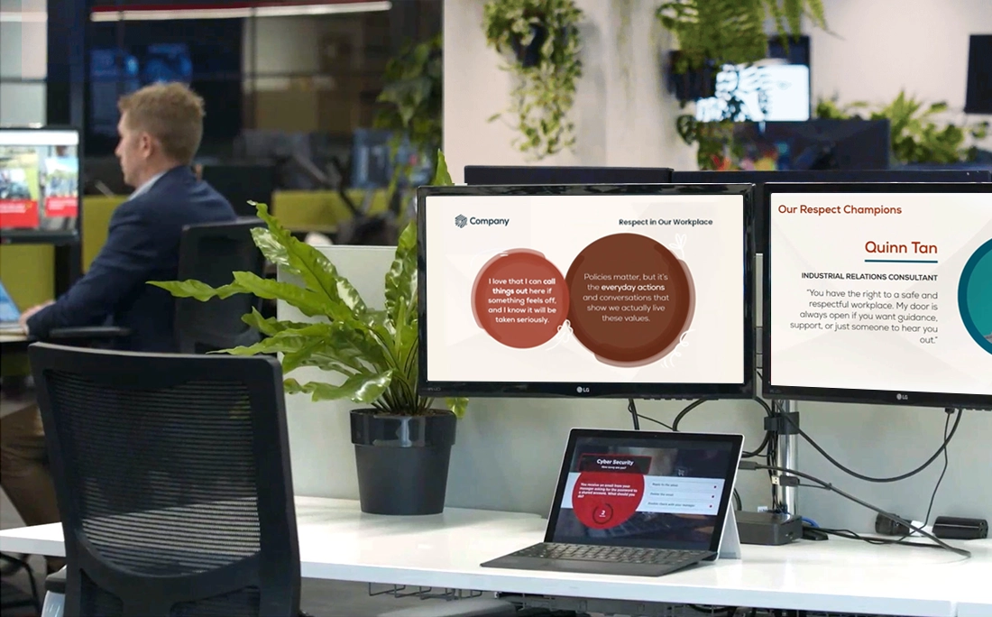 Digital signage displaying Respect@Work content using a template