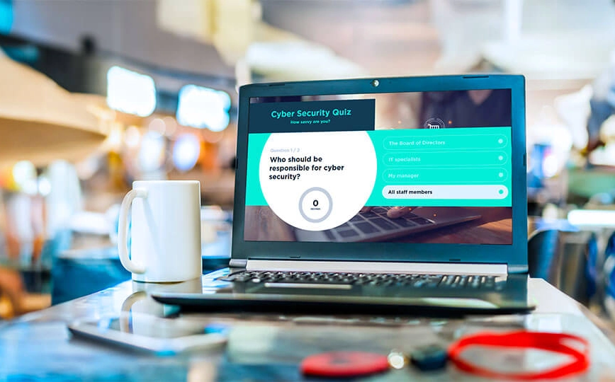 Digital screensaver displaying company news