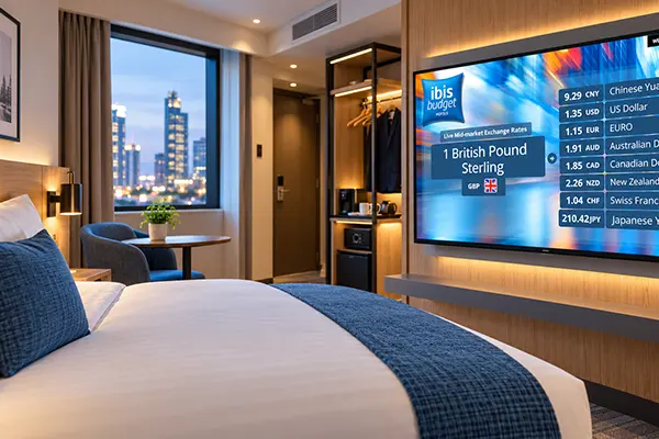 Vibe in-room hotel TV channel displaying live information