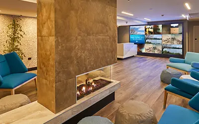 Hotel common area with digital signage