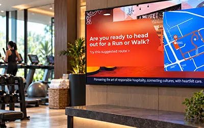 Screen promoting a run or walk activity to hotel guests