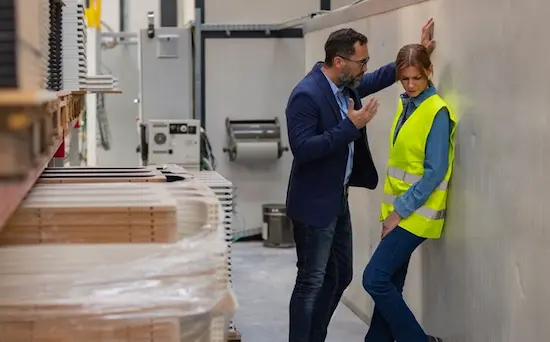 Digital screen displaying Respect@Work health and safety slides relevant to mining and construction