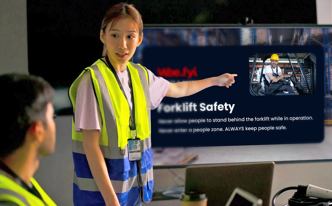 Digital screen displaying health and safety information